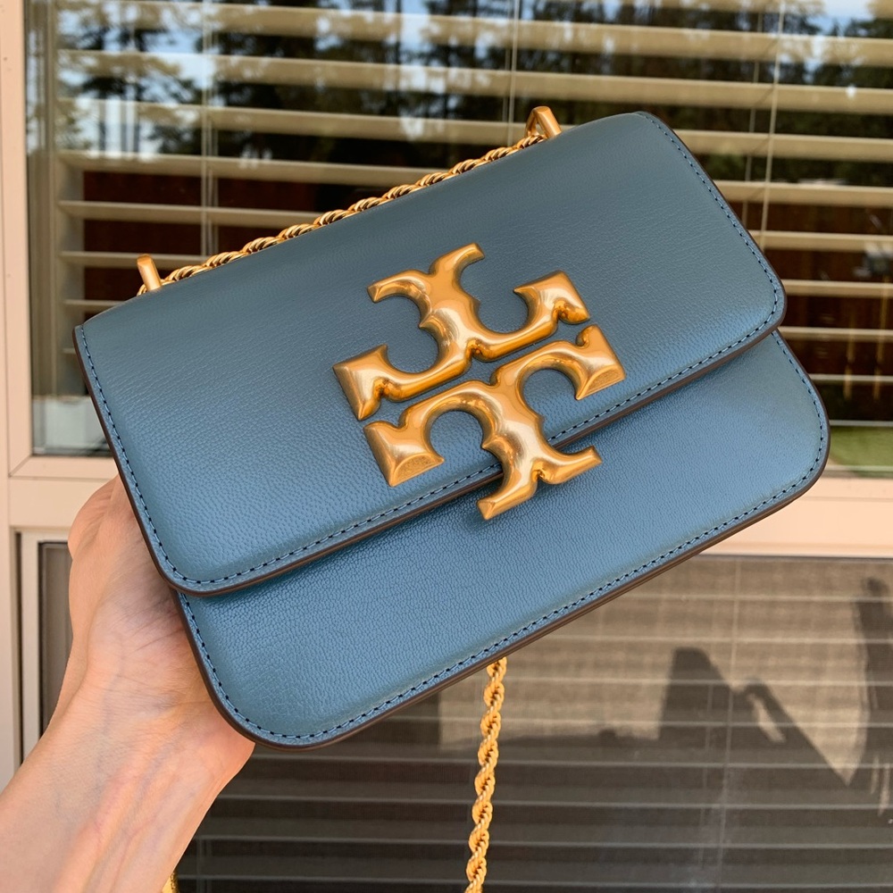 Tory Burch Eleanor Brisk Blue Textured Eleanor Small Convertible Shoulder Bag - Picture 13 of 16